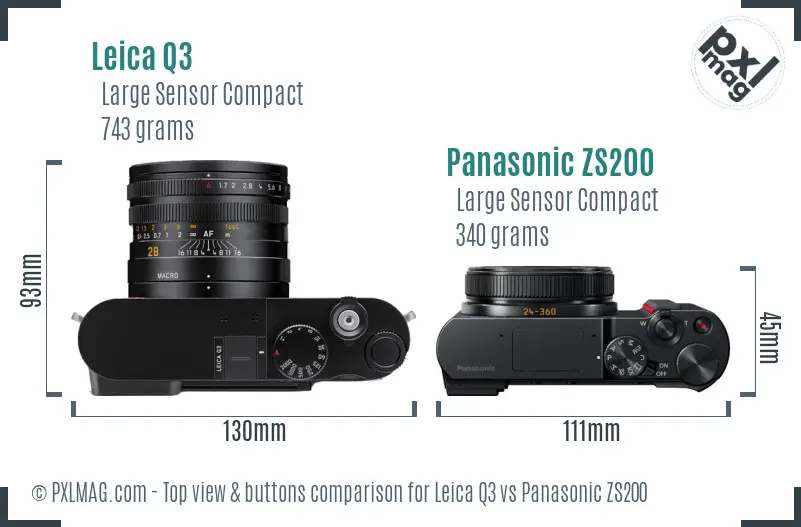 Leica Q3 vs Panasonic ZS200 top view buttons comparison