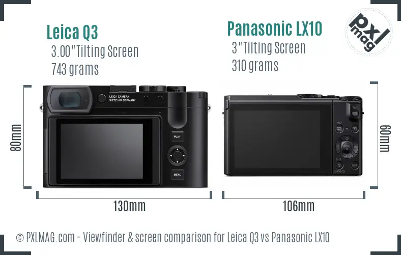 Leica Q3 vs Panasonic LX10 Screen and Viewfinder comparison
