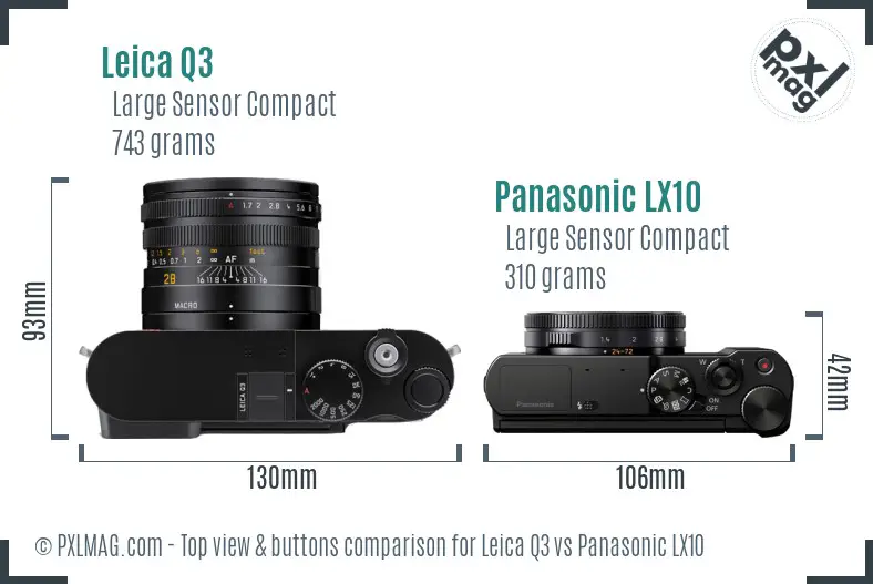 Leica Q3 vs Panasonic LX10 top view buttons comparison
