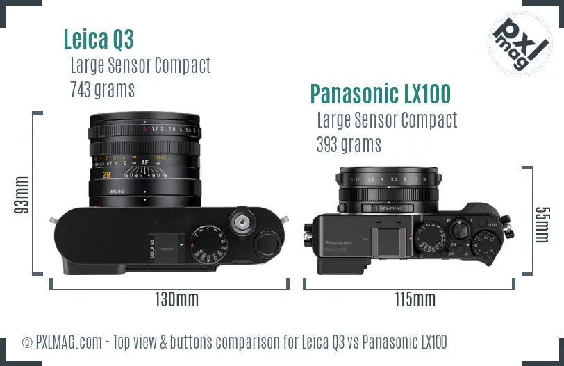 Leica Q3 vs Panasonic LX100 top view buttons comparison