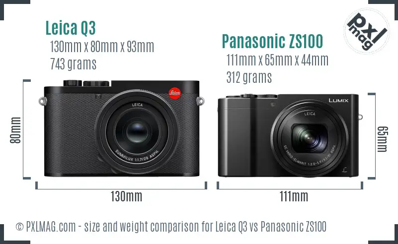 Leica Q3 vs Panasonic ZS100 size comparison