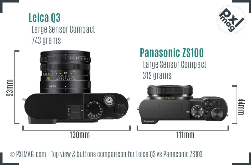 Leica Q3 vs Panasonic ZS100 top view buttons comparison