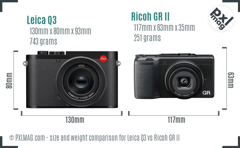 Leica Q3 vs Ricoh GR II size comparison