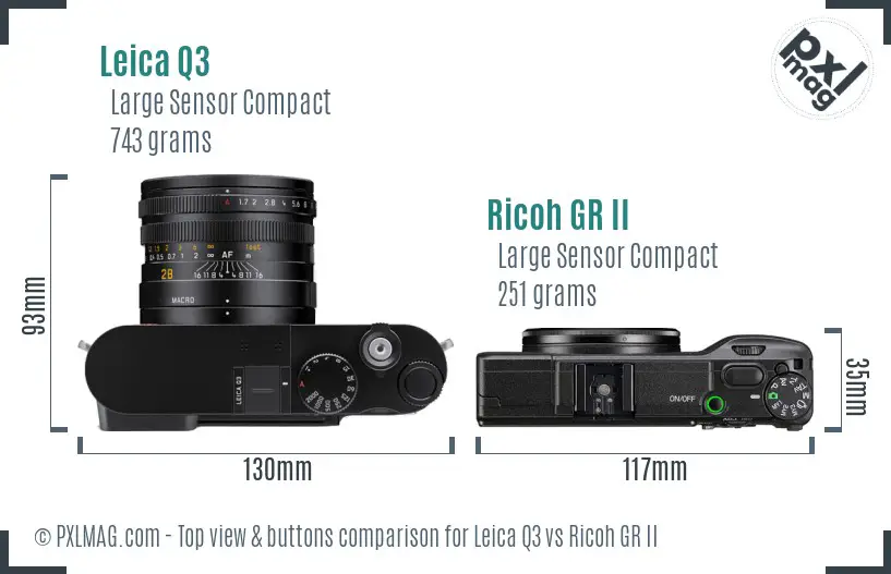 Leica Q3 vs Ricoh GR II top view buttons comparison
