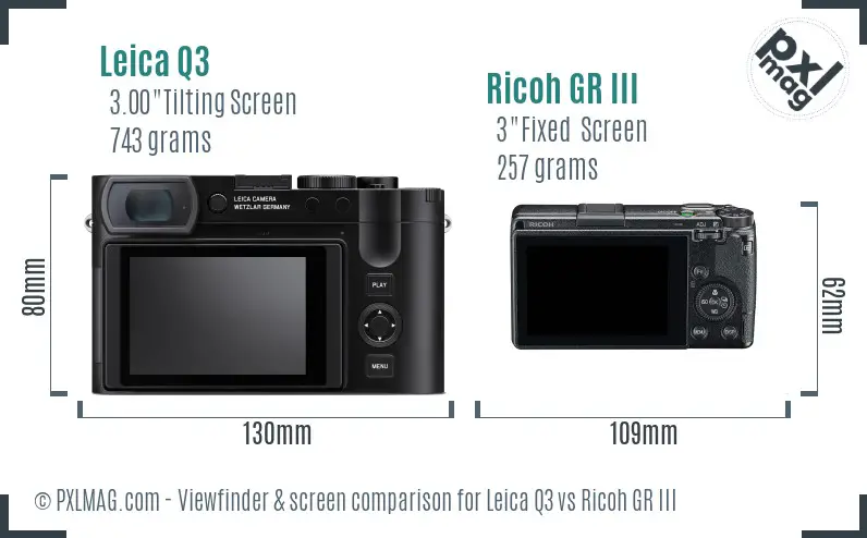 Leica Q3 vs Ricoh GR III Screen and Viewfinder comparison