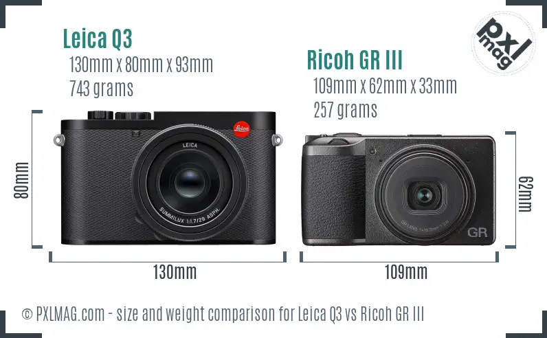 Leica Q3 vs Ricoh GR III size comparison