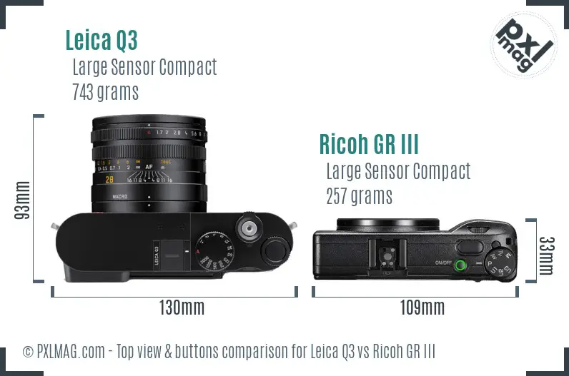 Leica Q3 vs Ricoh GR III top view buttons comparison
