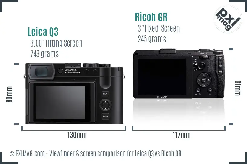 Leica Q3 vs Ricoh GR Screen and Viewfinder comparison