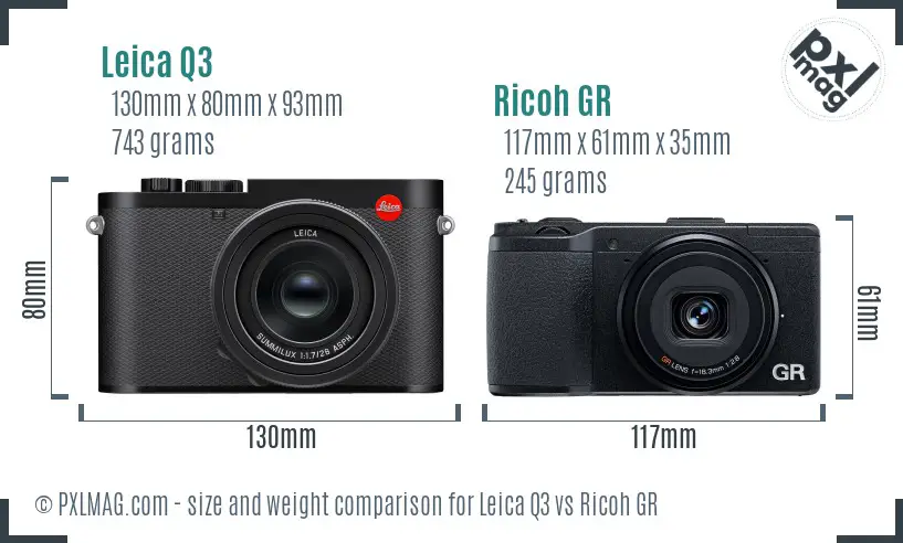 Leica Q3 vs Ricoh GR size comparison