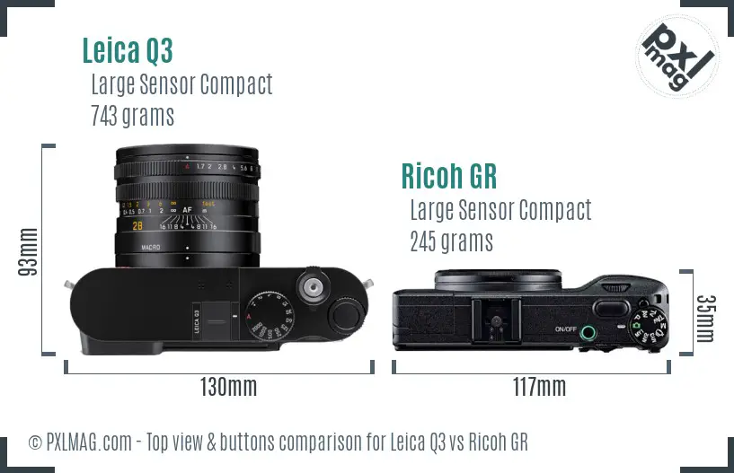 Leica Q3 vs Ricoh GR top view buttons comparison