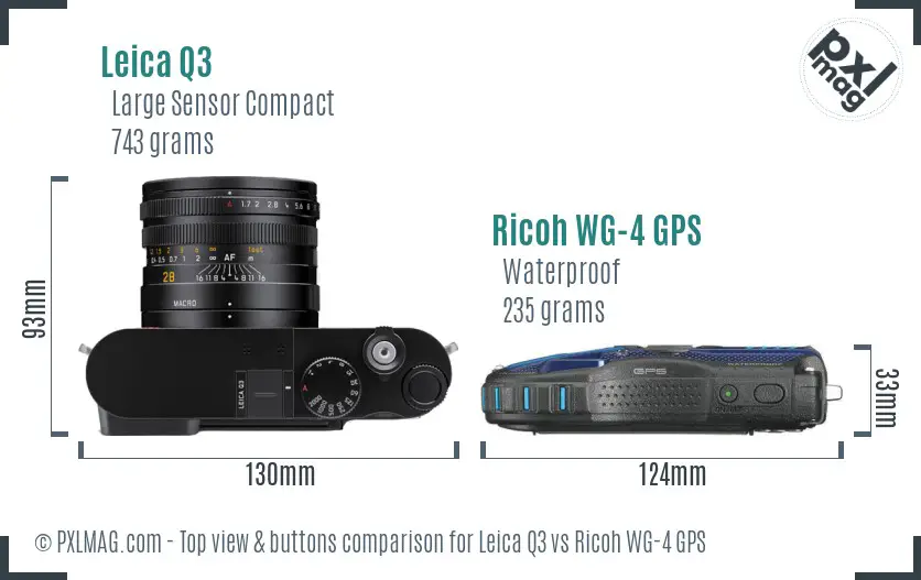 Leica Q3 vs Ricoh WG-4 GPS top view buttons comparison Leica Q3 vs Ricoh WG-4 GPS top view buttons comparison