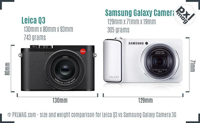 Leica Q3 vs Samsung Galaxy Camera 3G size comparison