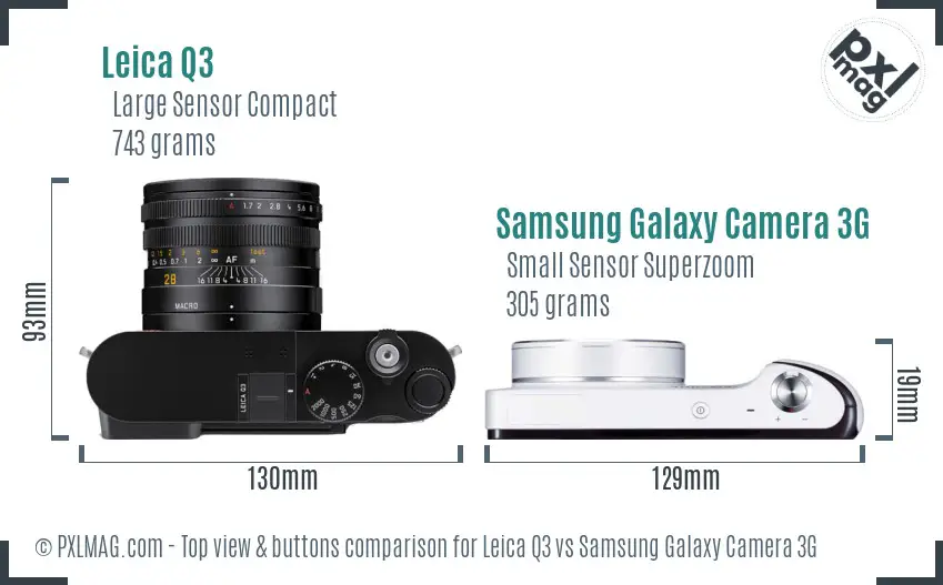 Leica Q3 vs Samsung Galaxy Camera 3G top view buttons comparison