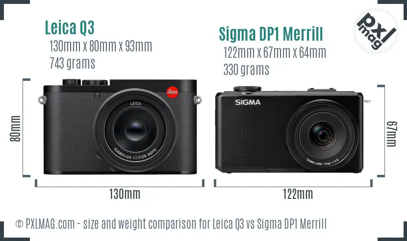 Leica Q3 vs Sigma DP1 Merrill size comparison