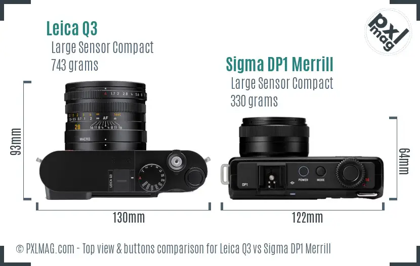 Leica Q3 vs Sigma DP1 Merrill top view buttons comparison