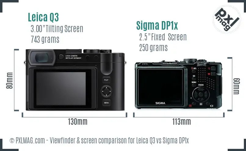 Leica Q3 vs Sigma DP1x Screen and Viewfinder comparison