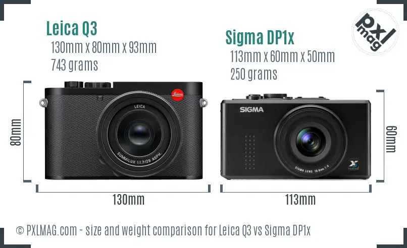 Leica Q3 vs Sigma DP1x size comparison