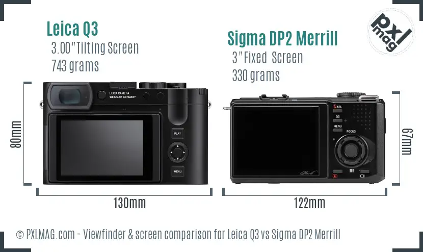 Leica Q3 vs Sigma DP2 Merrill Screen and Viewfinder comparison