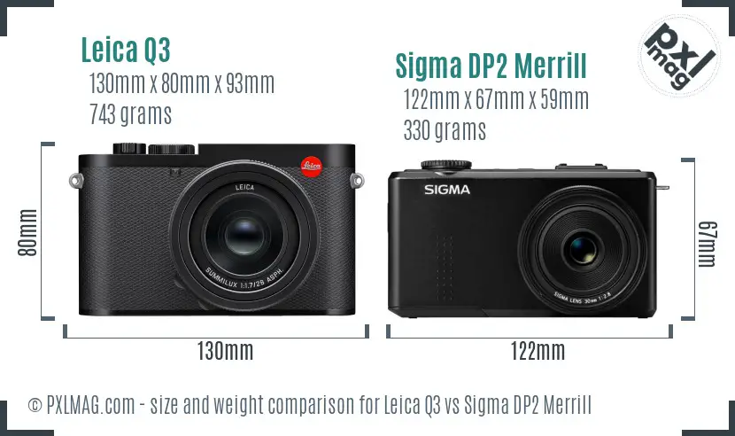 Leica Q3 vs Sigma DP2 Merrill size comparison
