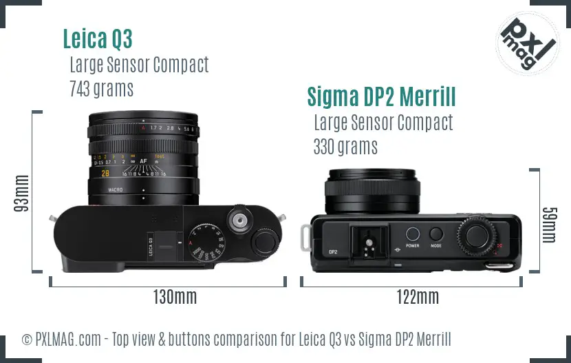 Leica Q3 vs Sigma DP2 Merrill top view buttons comparison