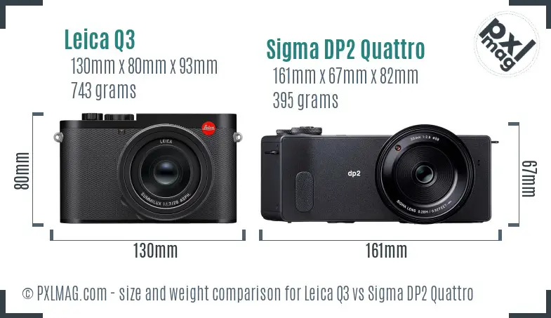 Leica Q3 vs Sigma DP2 Quattro size comparison