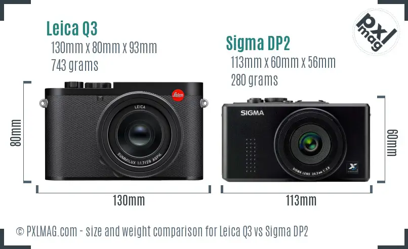 Leica Q3 vs Sigma DP2 size comparison