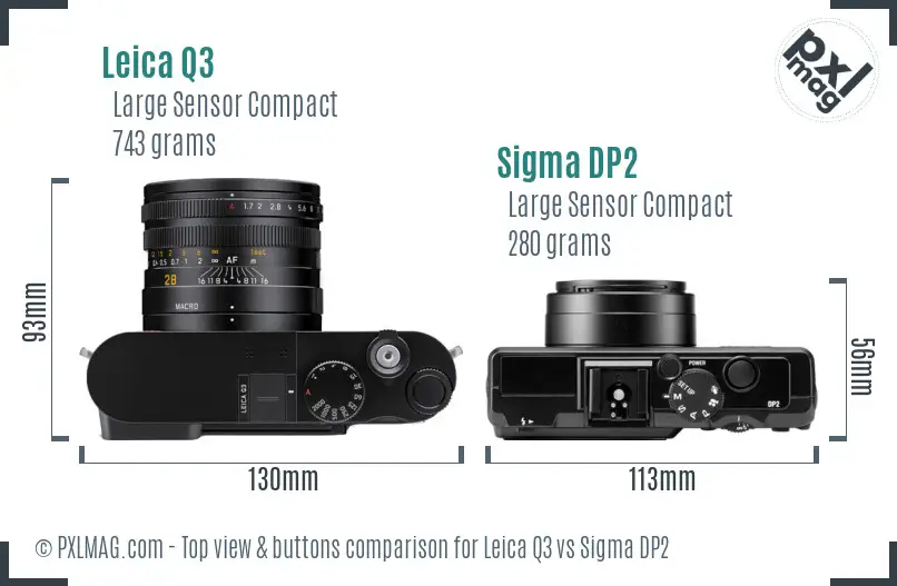 Leica Q3 vs Sigma DP2 top view buttons comparison