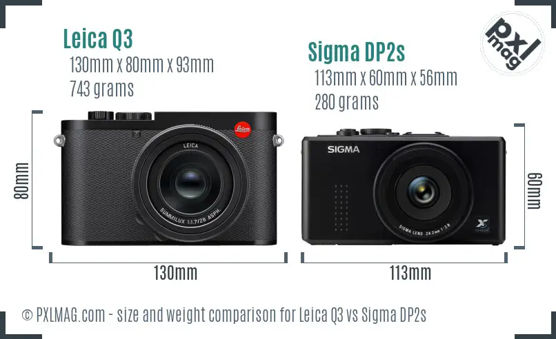 Leica Q3 vs Sigma DP2s size comparison
