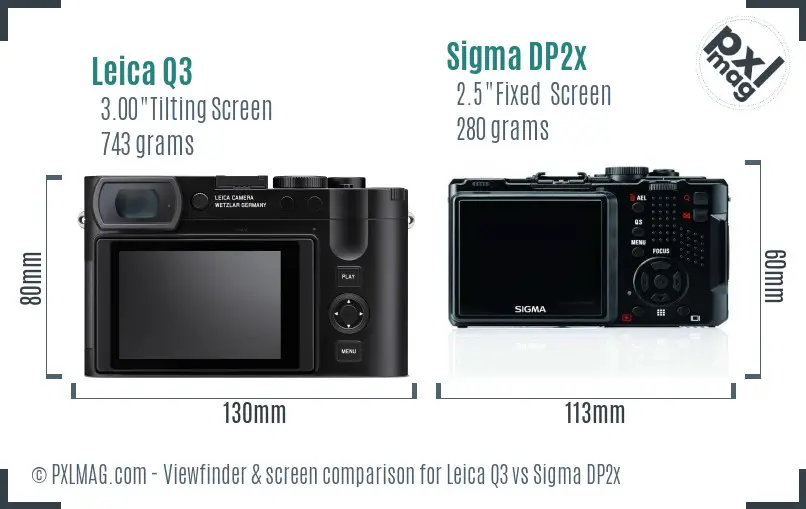 Leica Q3 vs Sigma DP2x Screen and Viewfinder comparison