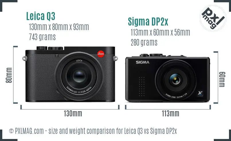 Leica Q3 vs Sigma DP2x size comparison