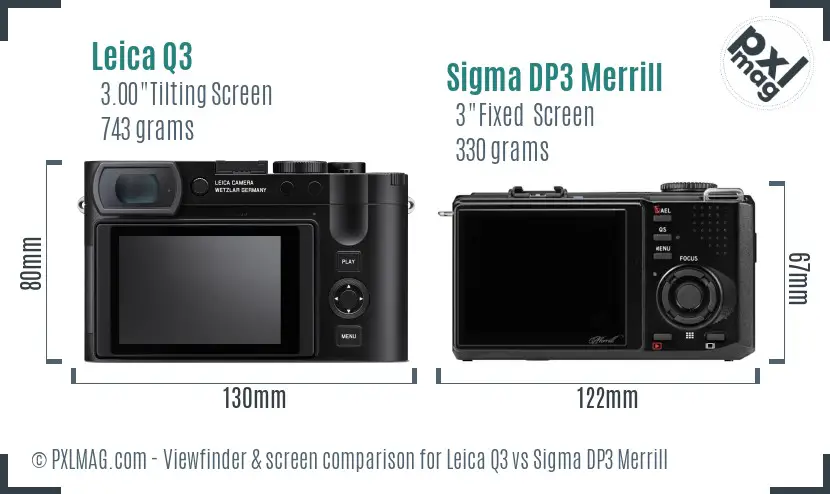 Leica Q3 vs Sigma DP3 Merrill Screen and Viewfinder comparison