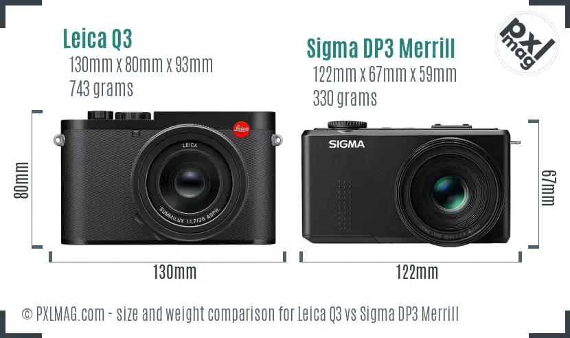 Leica Q3 vs Sigma DP3 Merrill size comparison