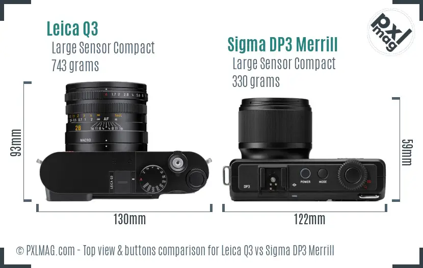 Leica Q3 vs Sigma DP3 Merrill top view buttons comparison