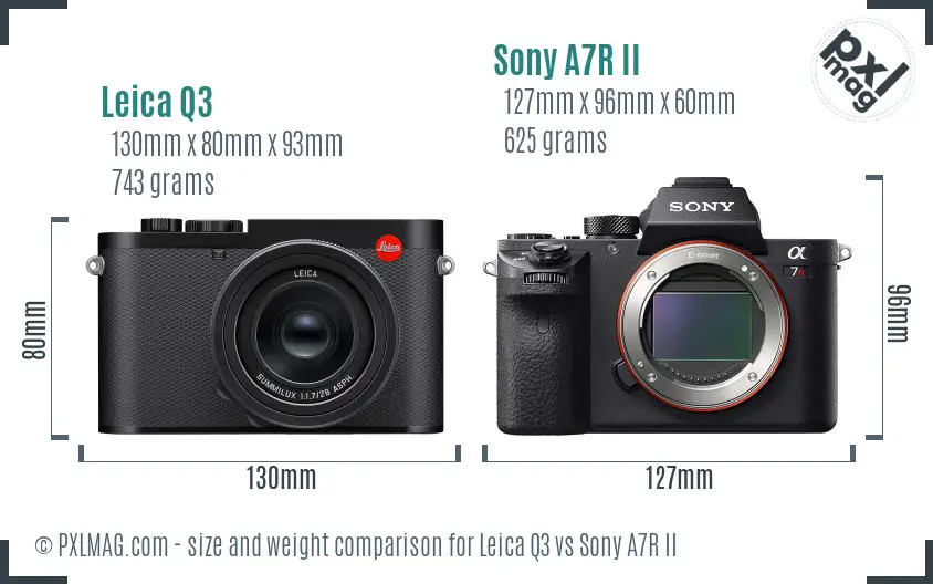 Leica Q3 vs Sony A7R II size comparison Leica Q3 vs Sony A7R II size comparison