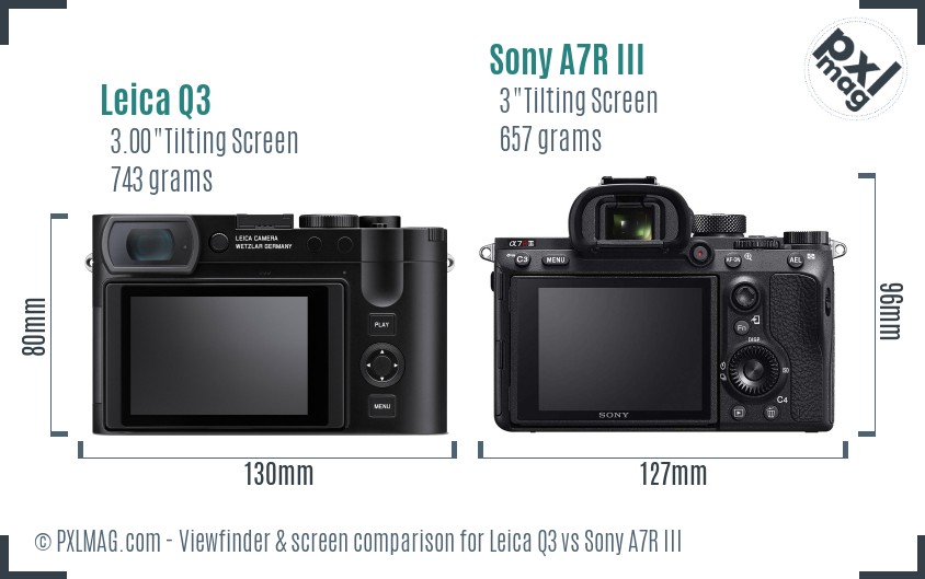Leica Q3 vs Sony A7R III Screen and Viewfinder comparison