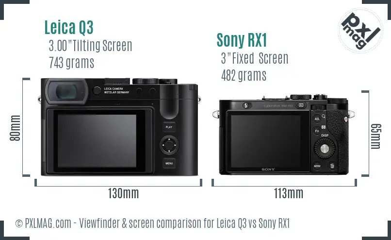 Leica Q3 vs Sony RX1 Screen and Viewfinder comparison