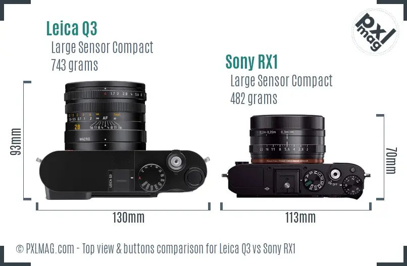 Leica Q3 vs Sony RX1 top view buttons comparison