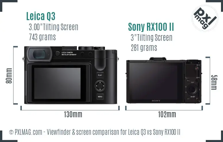 Leica Q3 vs Sony RX100 II Screen and Viewfinder comparison