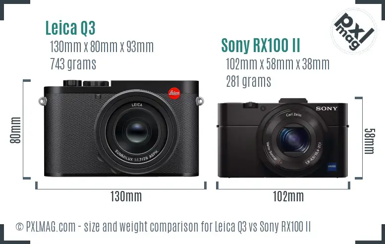 Leica Q3 vs Sony RX100 II size comparison
