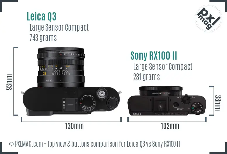 Leica Q3 vs Sony RX100 II top view buttons comparison