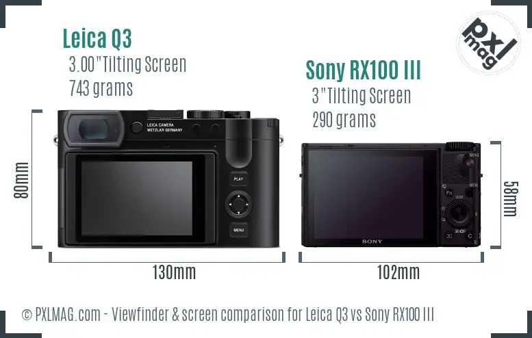 Leica Q3 vs Sony RX100 III Screen and Viewfinder comparison