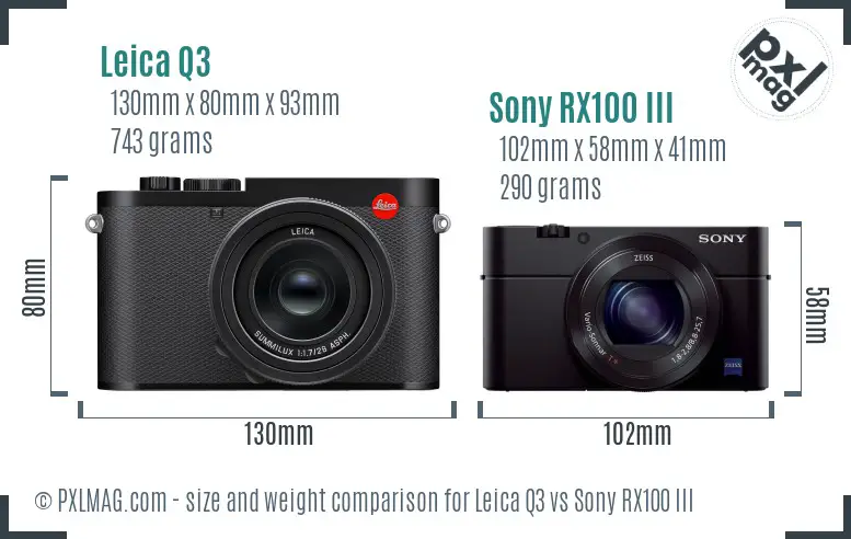 Leica Q3 vs Sony RX100 III size comparison