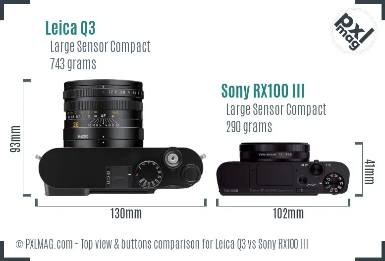 Leica Q3 vs Sony RX100 III top view buttons comparison