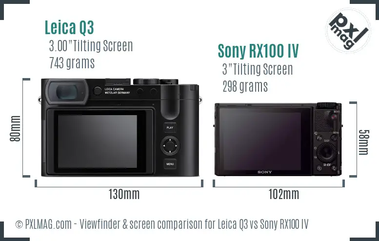 Leica Q3 vs Sony RX100 IV Screen and Viewfinder comparison