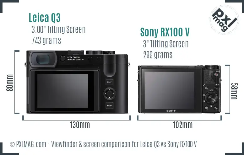 Leica Q3 vs Sony RX100 V Screen and Viewfinder comparison