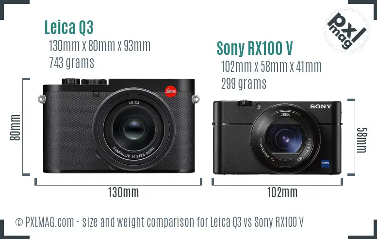 Leica Q3 vs Sony RX100 V size comparison