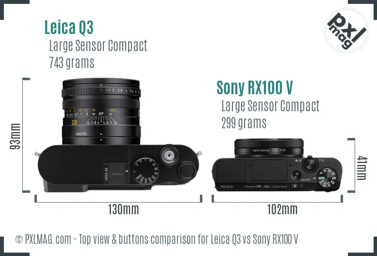 Leica Q3 vs Sony RX100 V top view buttons comparison