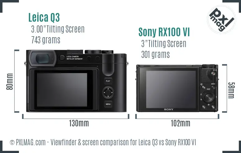 Leica Q3 vs Sony RX100 VI Screen and Viewfinder comparison
