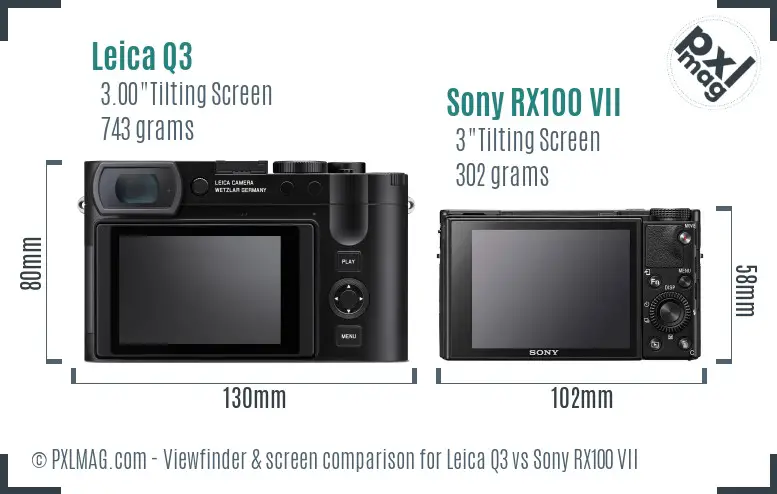 Leica Q3 vs Sony RX100 VII Screen and Viewfinder comparison