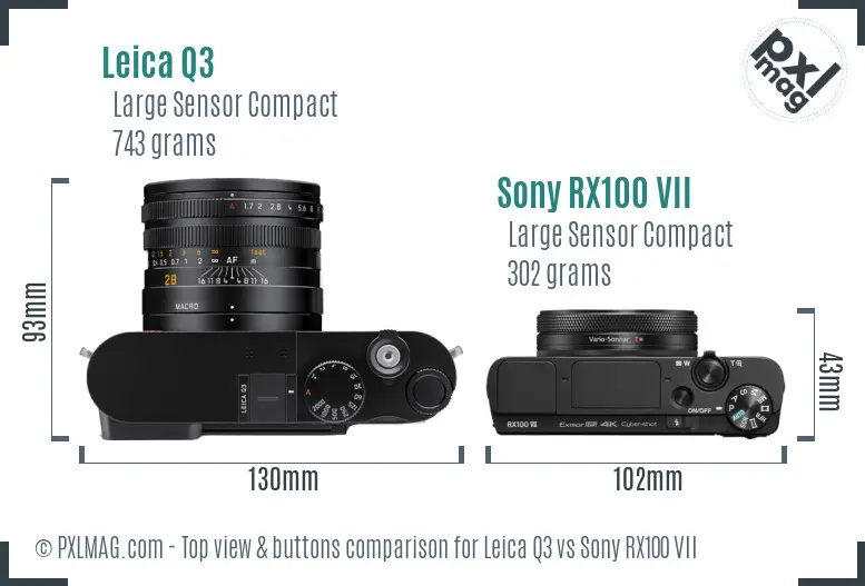Leica Q3 vs Sony RX100 VII top view buttons comparison